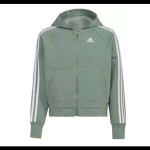 NWT Girls Adidas Zip Up Sweatshirt Hooded Fleece Silver Green